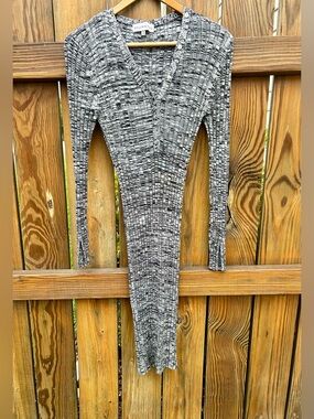 Willow & Wind Ribbed Dress Henley Long-Sleeve Midi Heathered Gray Sz. Medium